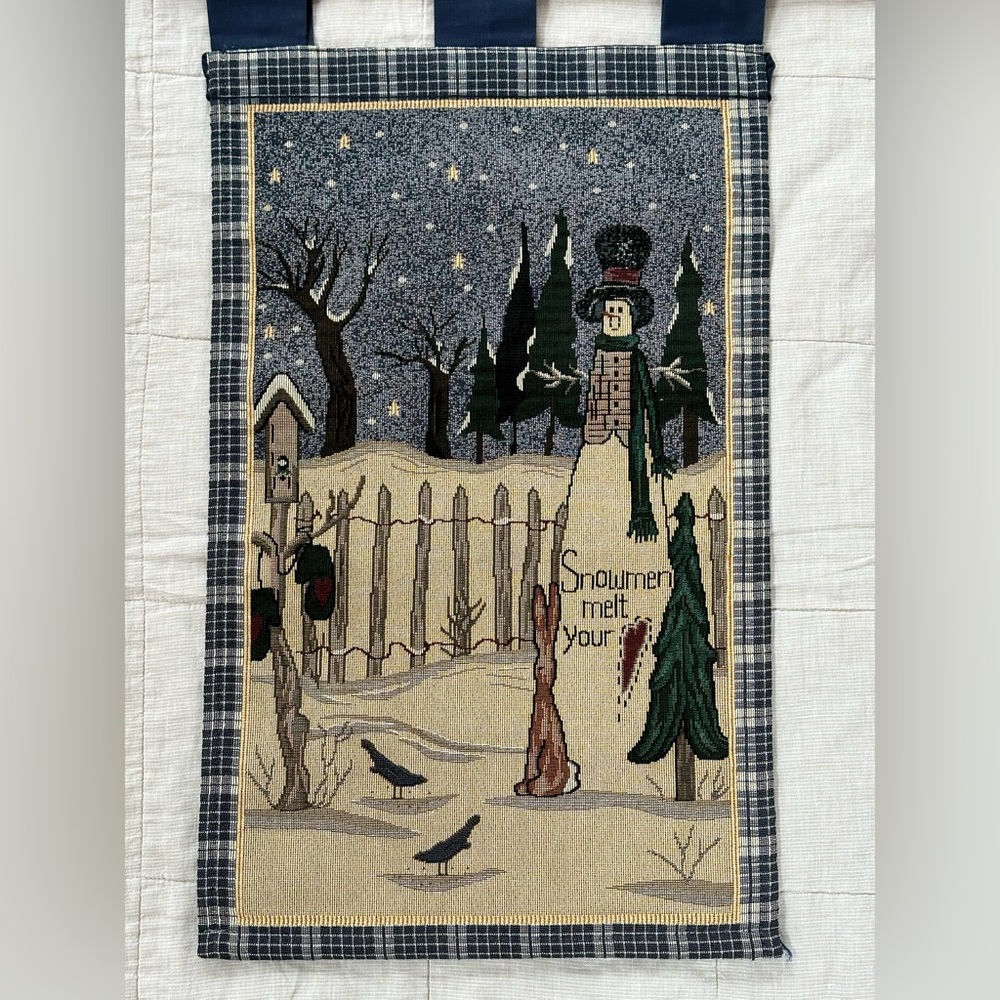 Christmas Hanging Tapestry Snowman Winter Landscape 24x15